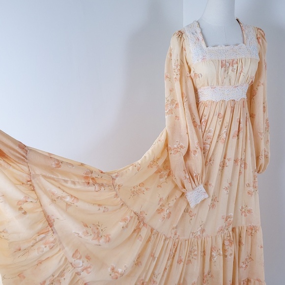 Gunne Sax by Jessica McClintock maxi dress layered tiered long sleeve bishop - Picture 6 of 16